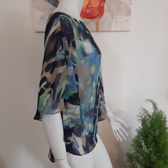 $5 W/BUNDLE I-N-C Blouse Blues & Greens Size 2 - Picture 3 of 8